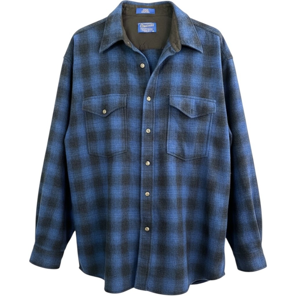Pendleton Board Shirt XL Blue Black Shadow Plaid Wool Button Down Flannel